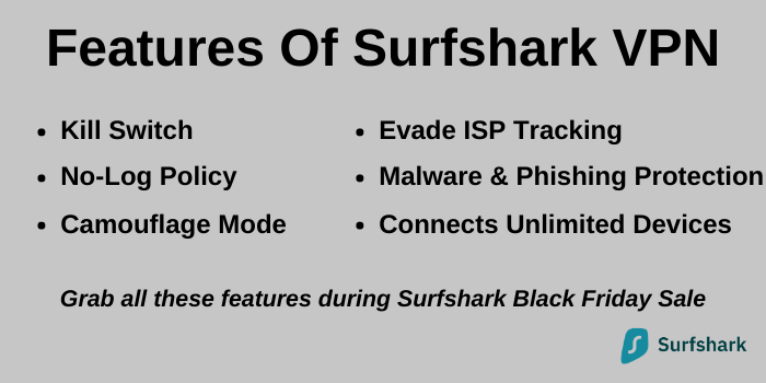 Surfshark Black Friday sale - Features of Surfshark VPN
