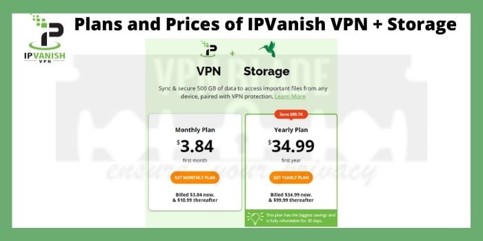 Plans and Prices of IPVanish VPN + Storage