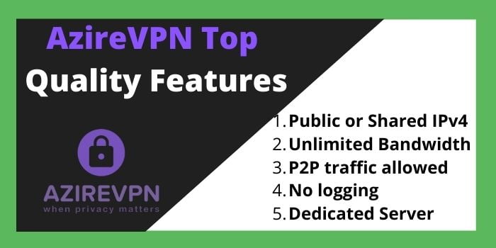 AzireVPN top quality features