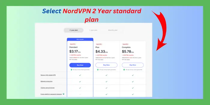 Select NordVPN 2 Year standard plan
