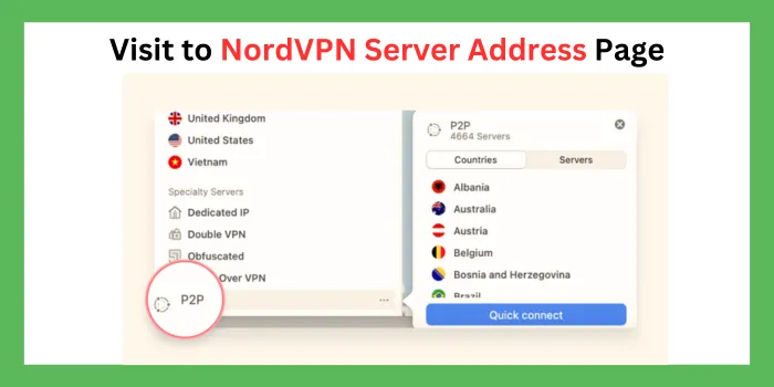 Visit to NordVPN Server Address Page