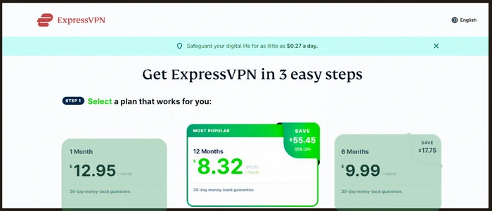 Price of ExpressVPN subscription plan
