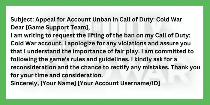 template email for COD unban appeal